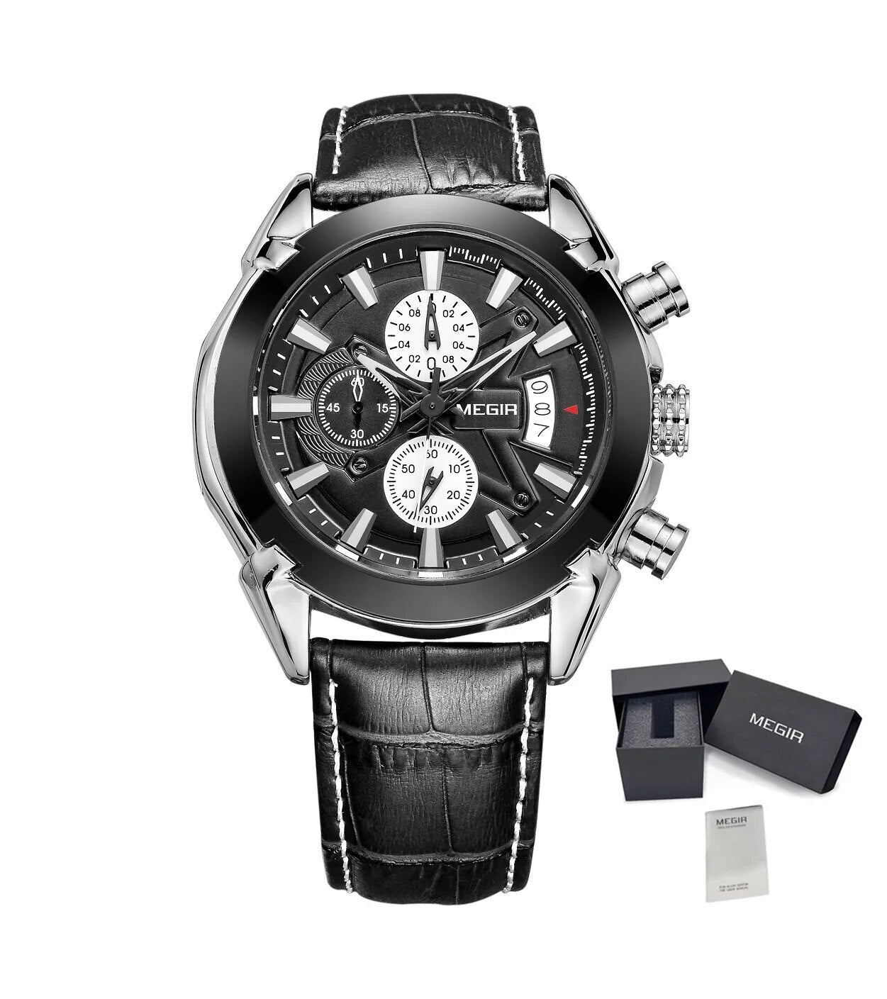 MEGIR Men Watches Original Fashion Leather Quartz Wristwatch Top Brand Military Chronograph Big Dial Sports Clock Reloj Hombre-11