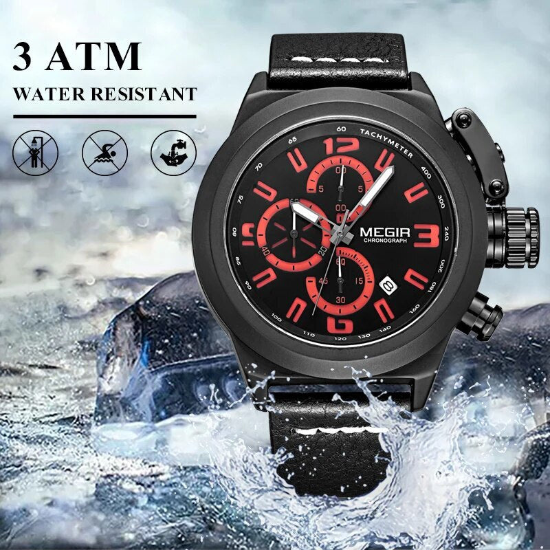 MEGIR Brand Luxury Sport Men Watches Quartz Big Dial Wristwatch Multifunction Luminous Waterproof Casual Chronograph Date Clock-2
