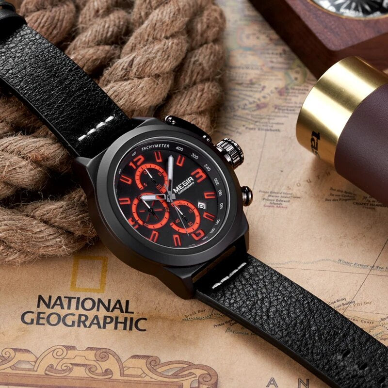 MEGIR Brand Luxury Sport Men Watches Quartz Big Dial Wristwatch Multifunction Luminous Waterproof Casual Chronograph Date Clock-3