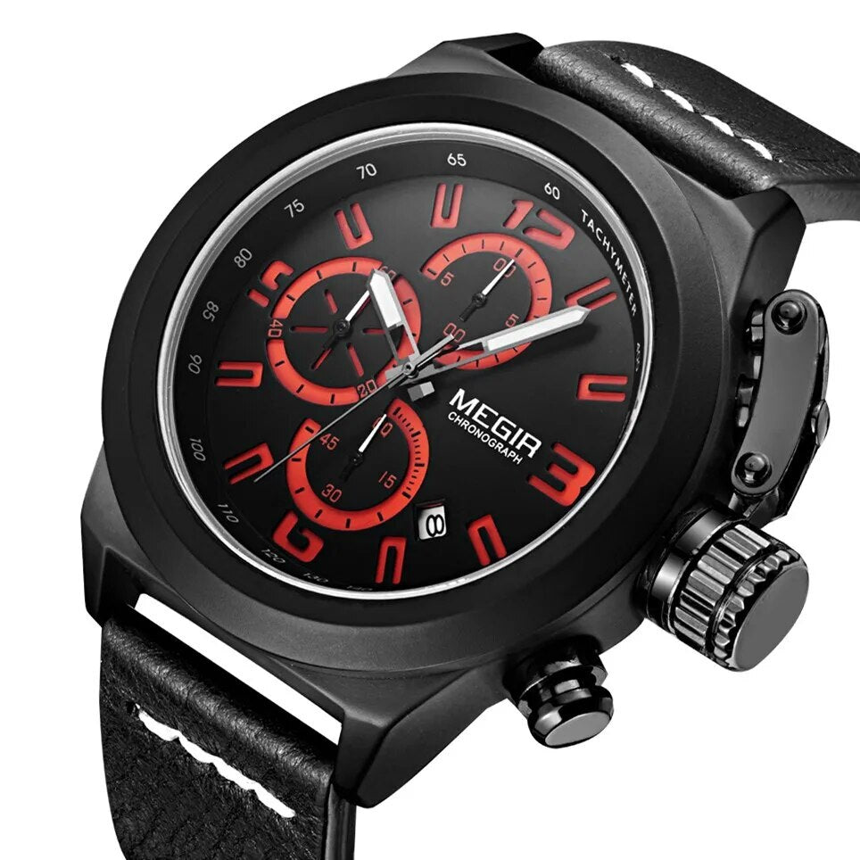 MEGIR Brand Luxury Sport Men Watches Quartz Big Dial Wristwatch Multifunction Luminous Waterproof Casual Chronograph Date Clock-4