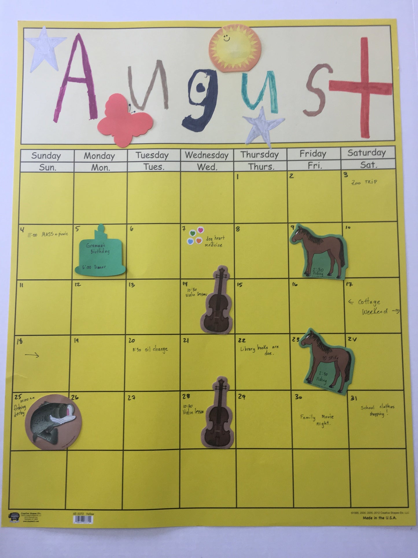 SHAPES ETC. Vertical Calendar - Yellow-1