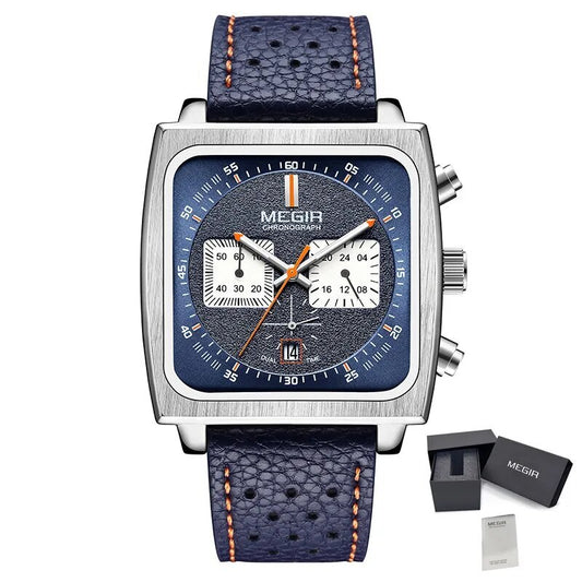 MEGIR 2022 Analogue Watch Men Top Brand Fashion Luxury Rectangle Quartz Military Watches Waterproof Luminous Leather Strap-10