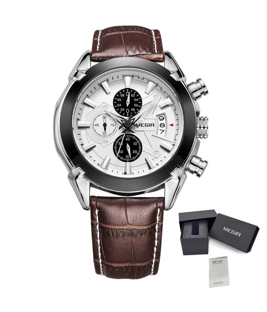 MEGIR Men Watches Original Fashion Leather Quartz Wristwatch Top Brand Military Chronograph Big Dial Sports Clock Reloj Hombre-10