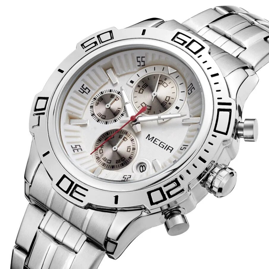MEGIR Luxury Business Watch for Men Fashion Casual Clock Stainless Steel Calendar Luminous Chronograph Quartz Sport WristWatches-4