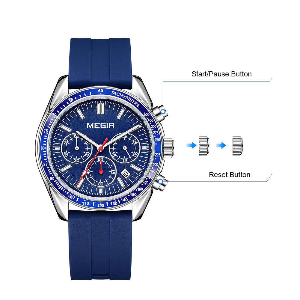 MEGIR Analog Quartz Wrist Watch Chronograph Luminous Business Sport Watches with Silicone Strap Calendar Man Clock reloj hombre-6