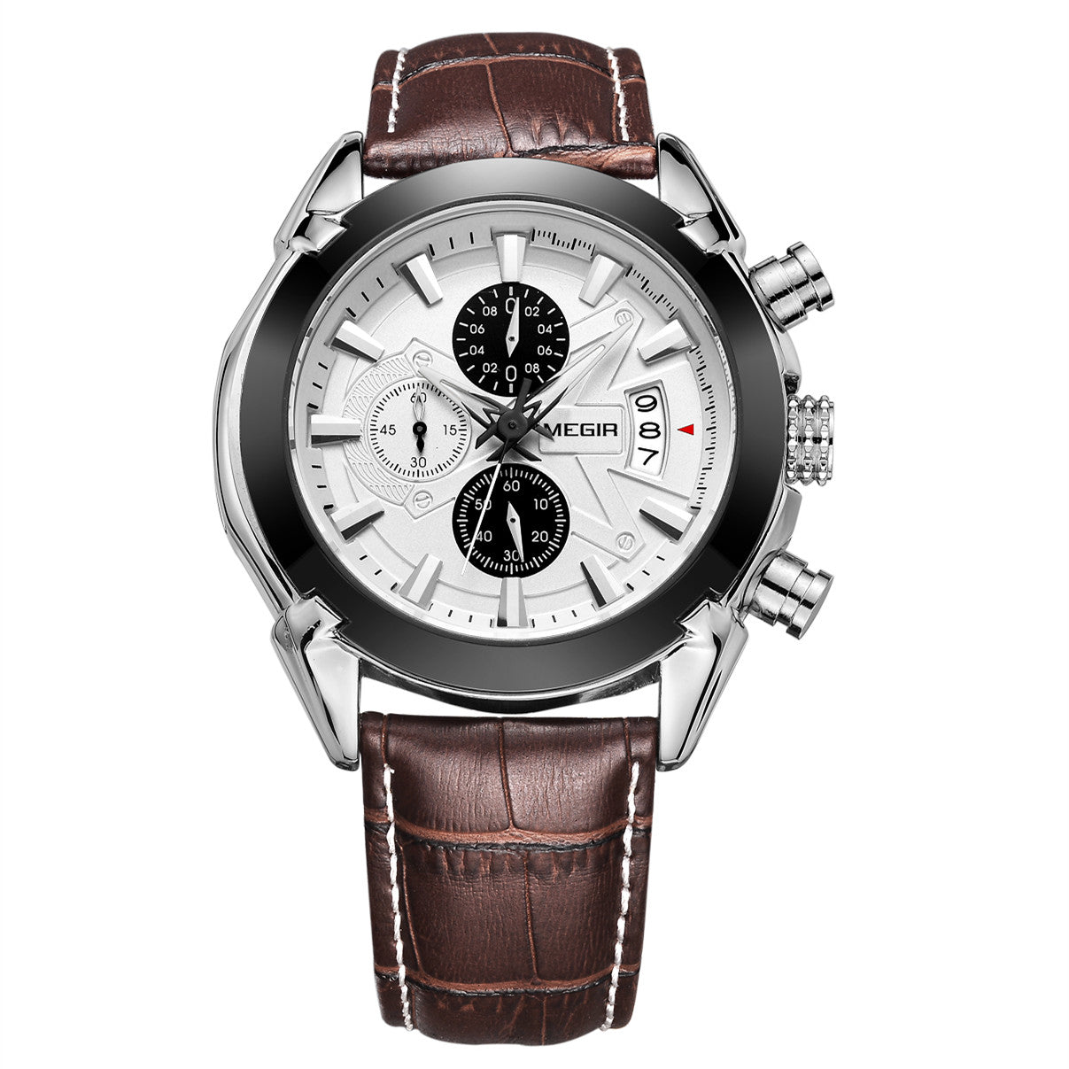 MEGIR Men Watches Original Fashion Leather Quartz Wristwatch Top Brand Military Chronograph Big Dial Sports Clock Reloj Hombre-3