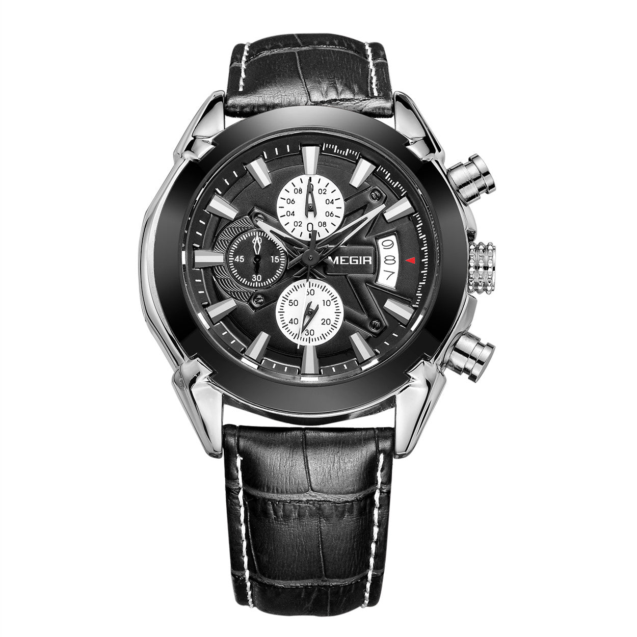 MEGIR Men Watches Original Fashion Leather Quartz Wristwatch Top Brand Military Chronograph Big Dial Sports Clock Reloj Hombre-5