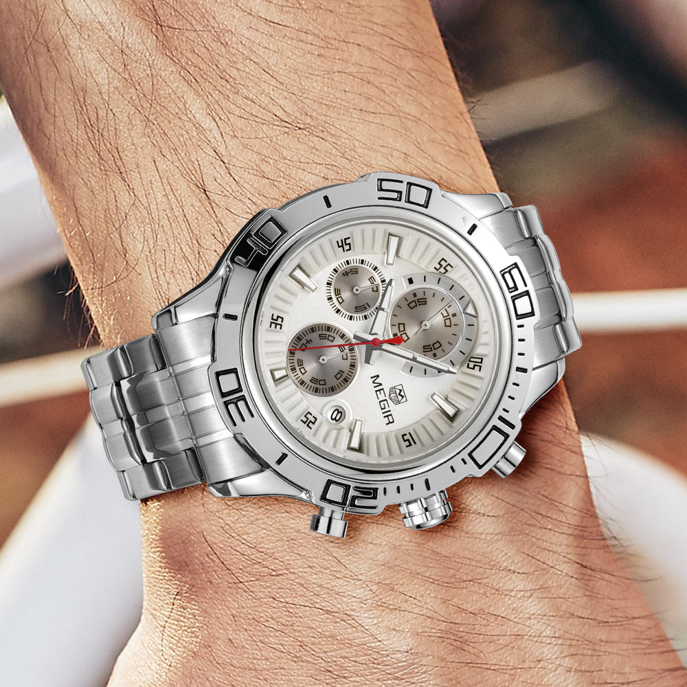 MEGIR Luxury Business Watch for Men Fashion Casual Clock Stainless Steel Calendar Luminous Chronograph Quartz Sport WristWatches-1