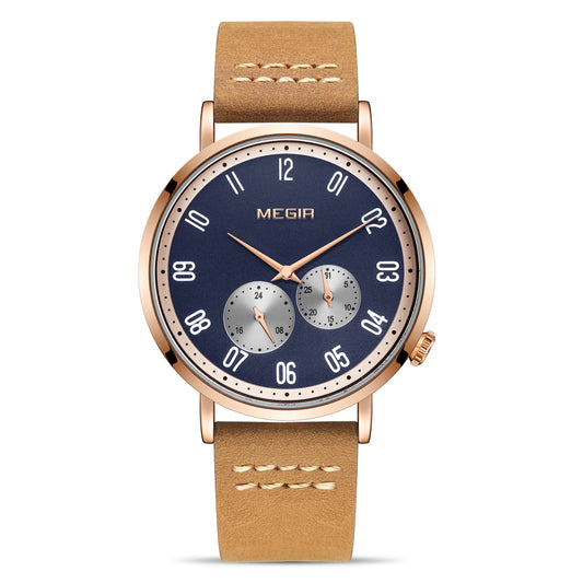 MEGIR Fashion Casual Men Watches Luxury Leather Quartz Sport Wristwatch Waterproof Luminous Clock Large Dial Relogio Masculino 1083-10