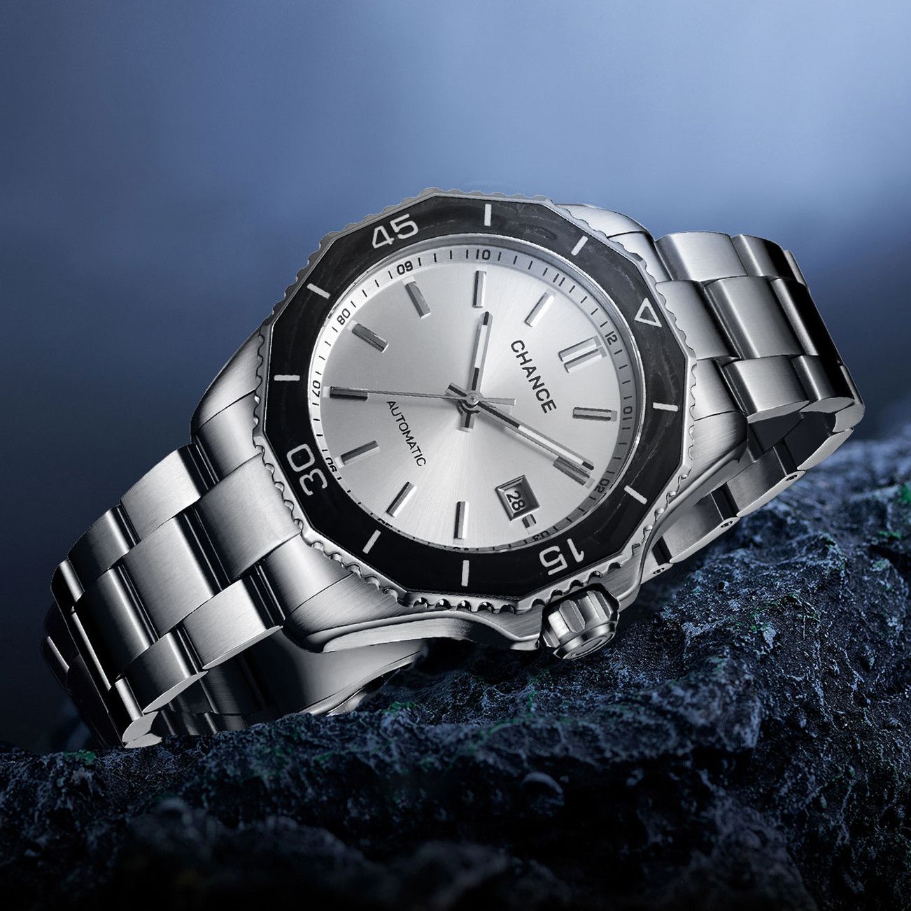 CHANCE Automatic Mechanical Watches Movement 10Bar Waterproof Stainless Steel Sapphire Glass Business Wristwatch Clock-8