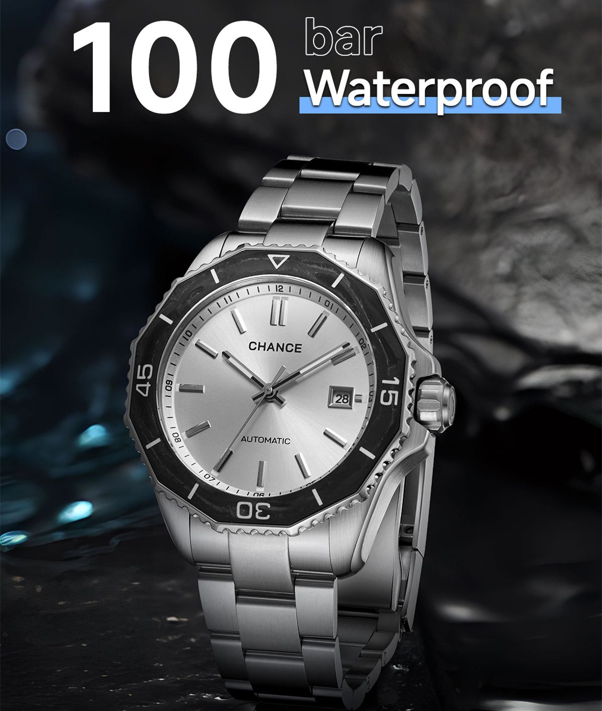 CHANCE Automatic Mechanical Watches Movement 10Bar Waterproof Stainless Steel Sapphire Glass Business Wristwatch Clock-7