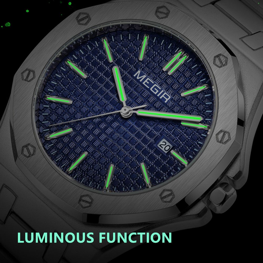MEGIR Stainless Steel Bracelet Watch for Men Luxury Business Calendar Watches Waterproof Quartz Wristwatch Men Gift Clock 1085-4