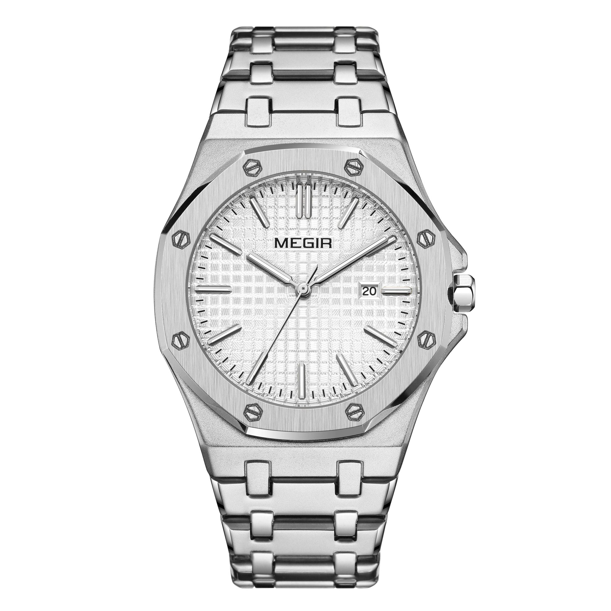 MEGIR Stainless Steel Bracelet Watch for Men Luxury Business Calendar Watches Waterproof Quartz Wristwatch Men Gift Clock 1085-3