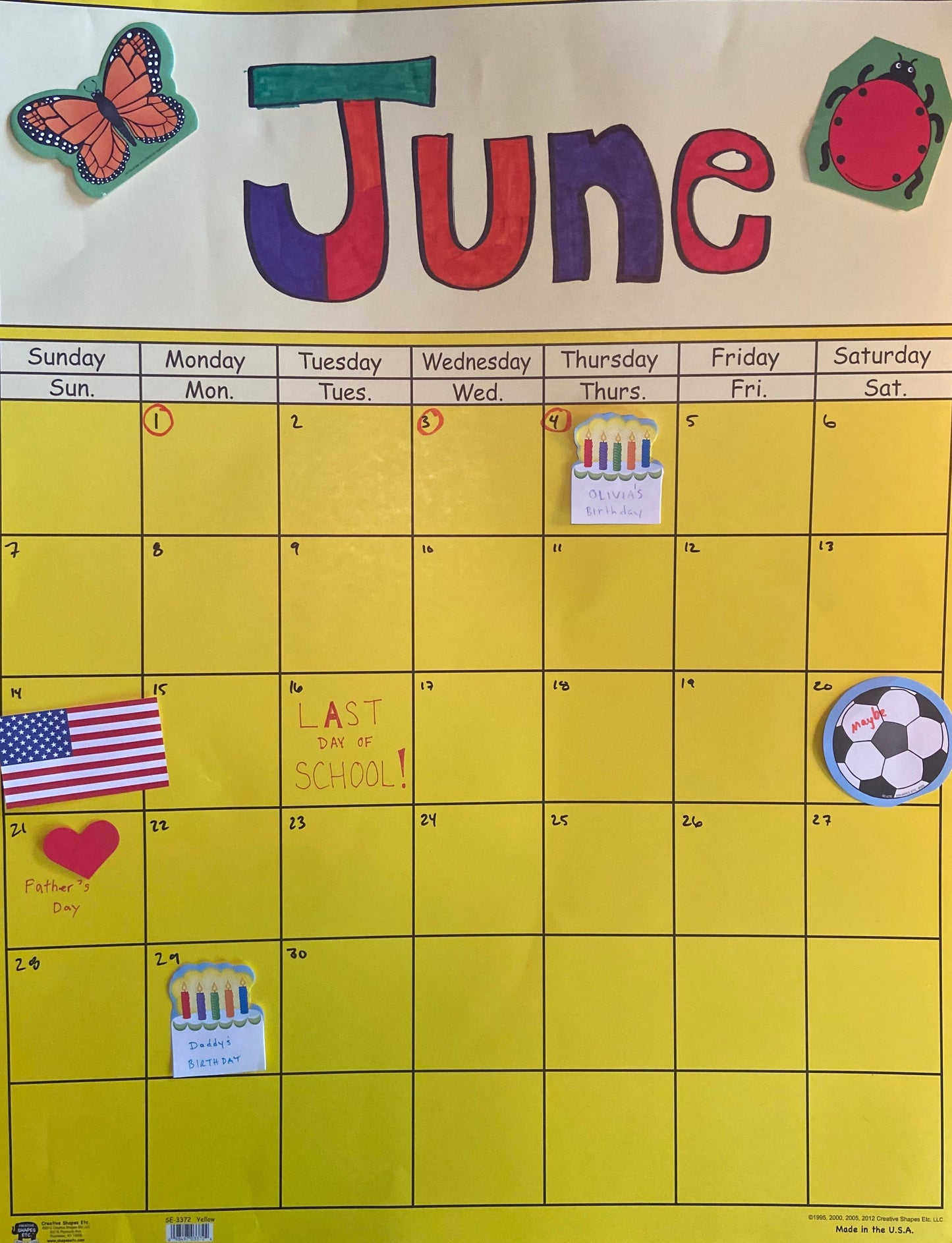 SHAPES ETC. Vertical Calendar - Yellow-3