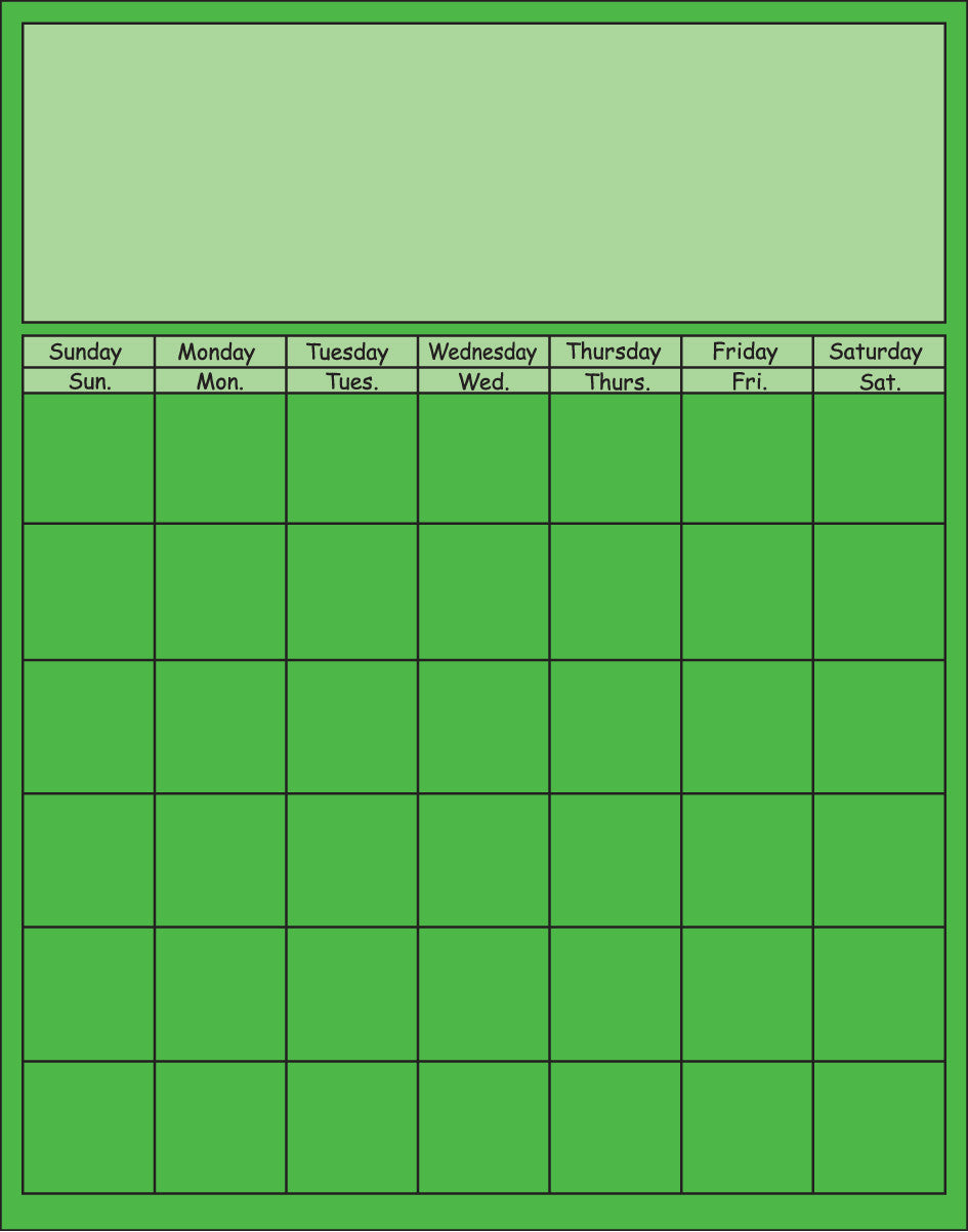 SHAPES ETC. Vertical Calendar - Green-0